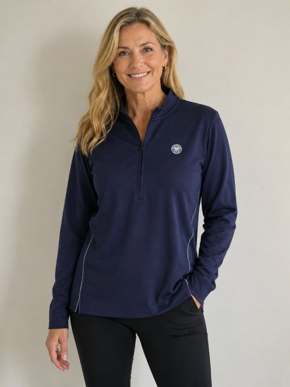 Wimbledon Official Womens Top XL 1/4 Zip Performance Pullover Blue Tennis